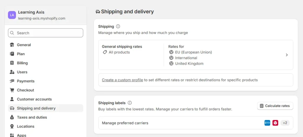 Shipping in Shopify